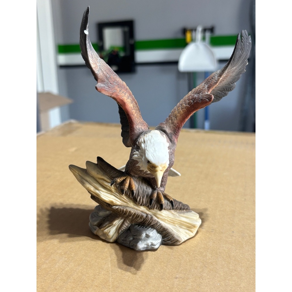 Vintage 1995 Bald Eagle Figurine Perched on Branch Wildlife Statue 7.5 Inch
